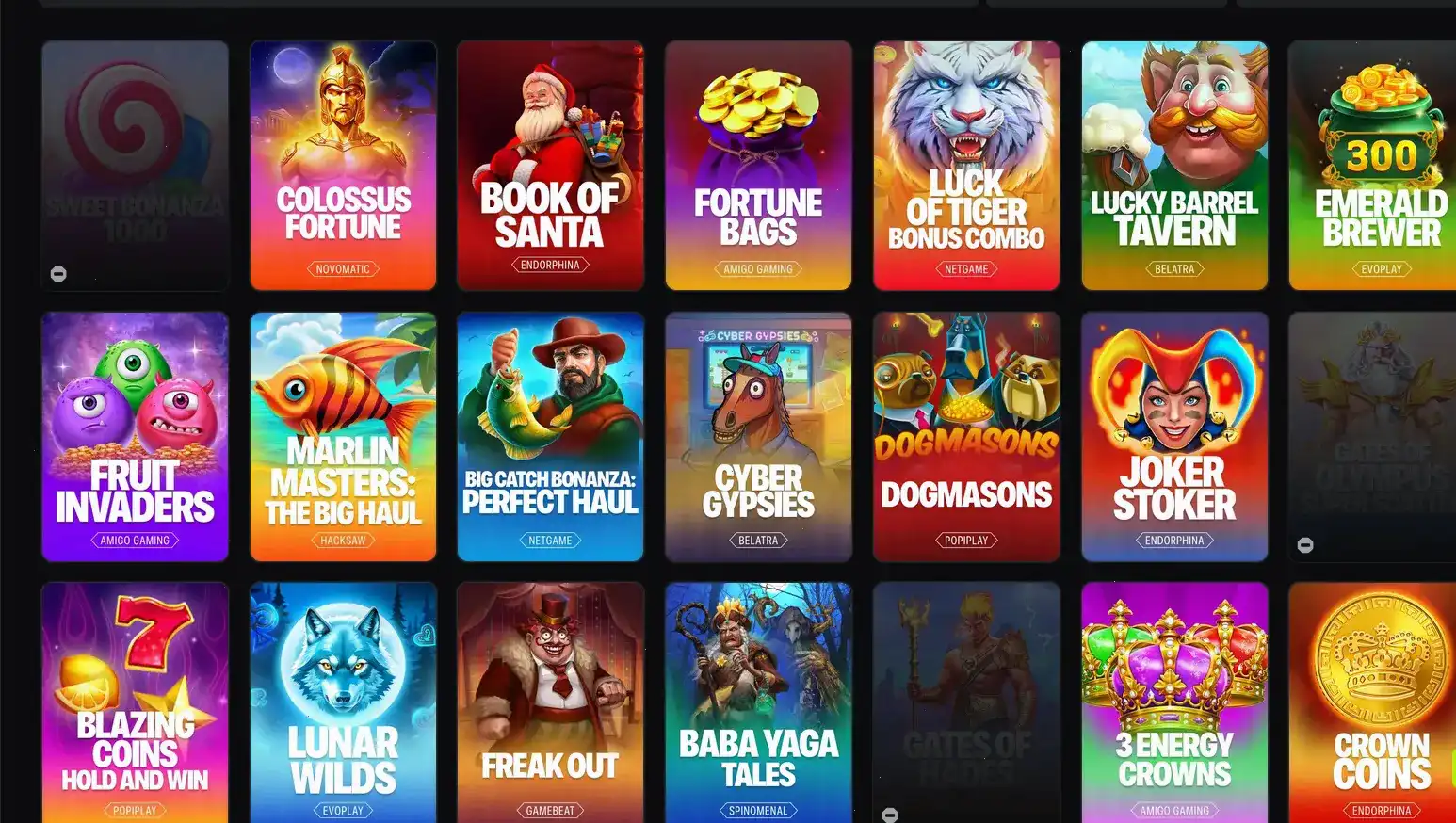 Интерфейс игрового зала казино Нивабет с множеством слотов